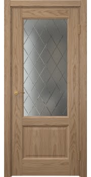 Межкомнатная дверь Vetus 1.2 шпон дуб светлый, матовое стекло с гравировкой — 104