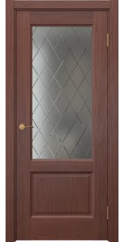 Межкомнатная дверь Vetus 1.2 шпон красное дерево, матовое стекло с гравировкой — 0110
