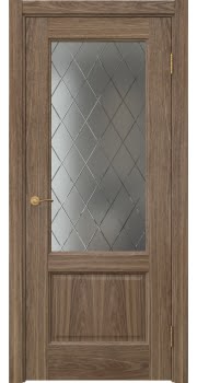 Межкомнатная дверь Vetus 1.2 шпон американский орех, матовое стекло с гравировкой — 113