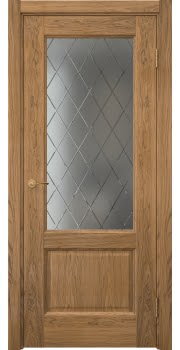 Межкомнатная дверь Vetus 1.2 шпон дуб шервуд, матовое стекло с гравировкой — 107