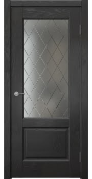 Межкомнатная дверь Vetus 1.2 шпон ясень черный, матовое стекло с гравировкой — 0118