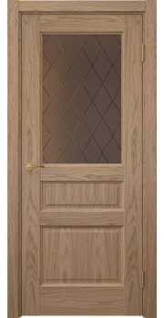 Межкомнатная дверь Vetus 1.3 шпон дуб светлый, сатинат бронзовый с гравировкой — 0126