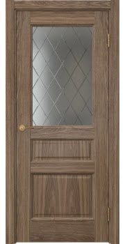 Межкомнатная дверь Vetus 1.3 шпон американский орех, матовое стекло с гравировкой — 134