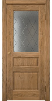 Межкомнатная дверь Vetus 1.3 шпон дуб шервуд, матовое стекло с гравировкой — 0128