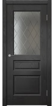 Межкомнатная дверь Vetus 1.3 шпон ясень черный, матовое стекло с гравировкой — 0139